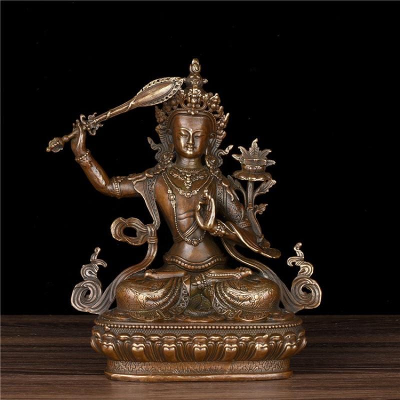 Artisan d'Asie 0 Chinese Archaize Tibetan Tibetan Buddhism Bronze Brass Manjushri Bodhisattva Buddha Statue Enshrined Collection Ornaments