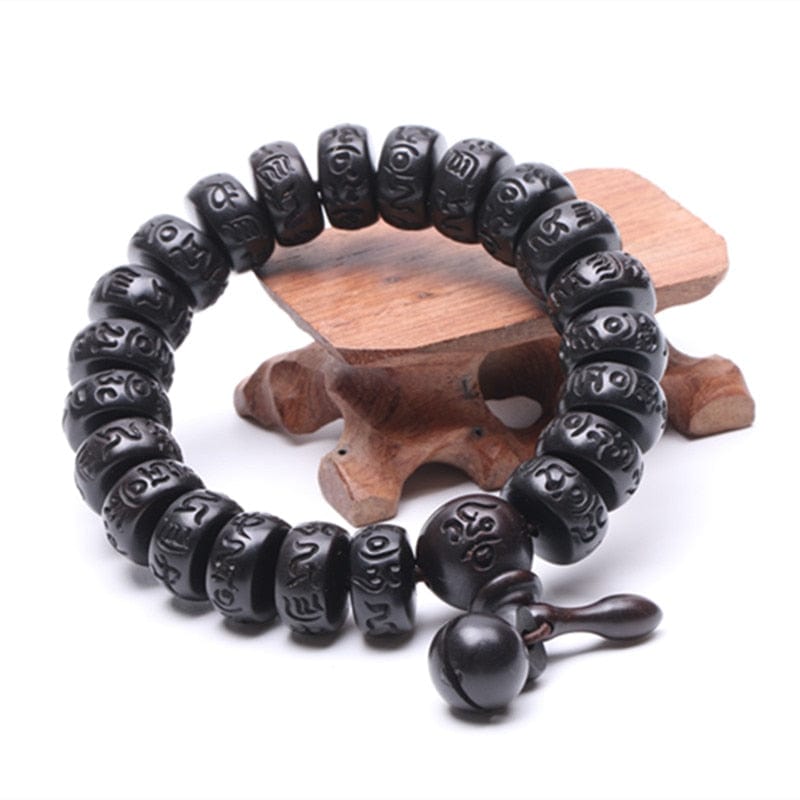 Artisan d'Asie 0 10mm flat beads Sennier Hand carved real peach wood beads bracelet  Buddha bracelets for men women