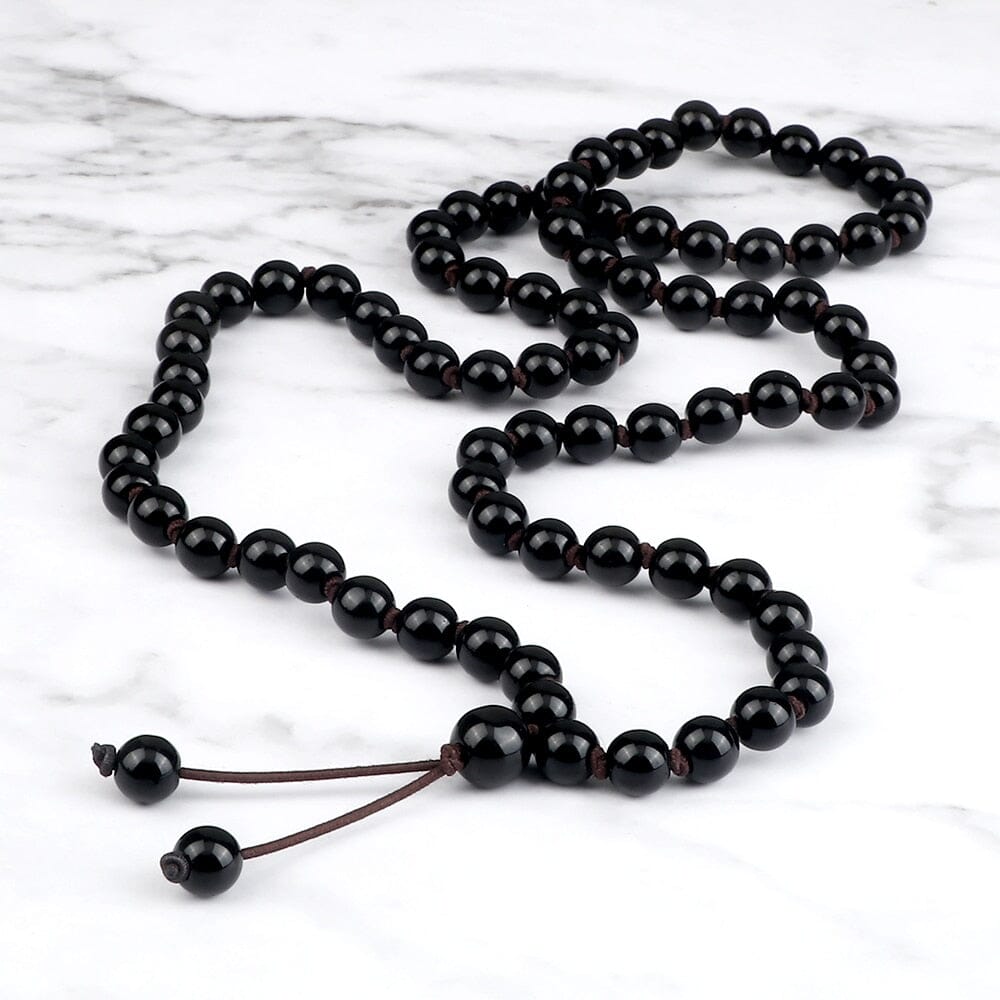 Artisan d'Asie 0 8mm Shiny Black Onyx Beaded Necklace Men 6 8mm Natural Stone Yoga Meditation Knotted Jewelry Handmade Women Buddhist Prayer Bracelet