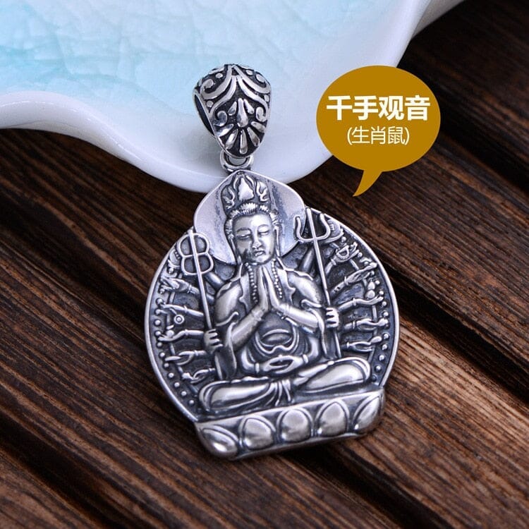 Artisan d'Asie 0 Avalokitesvara BOCAI 100% Real S999 Sterling Silver Pendant for Men and Women Eight Patron Saint Of Life Avalokitesvara Pure Argentum Jewelry