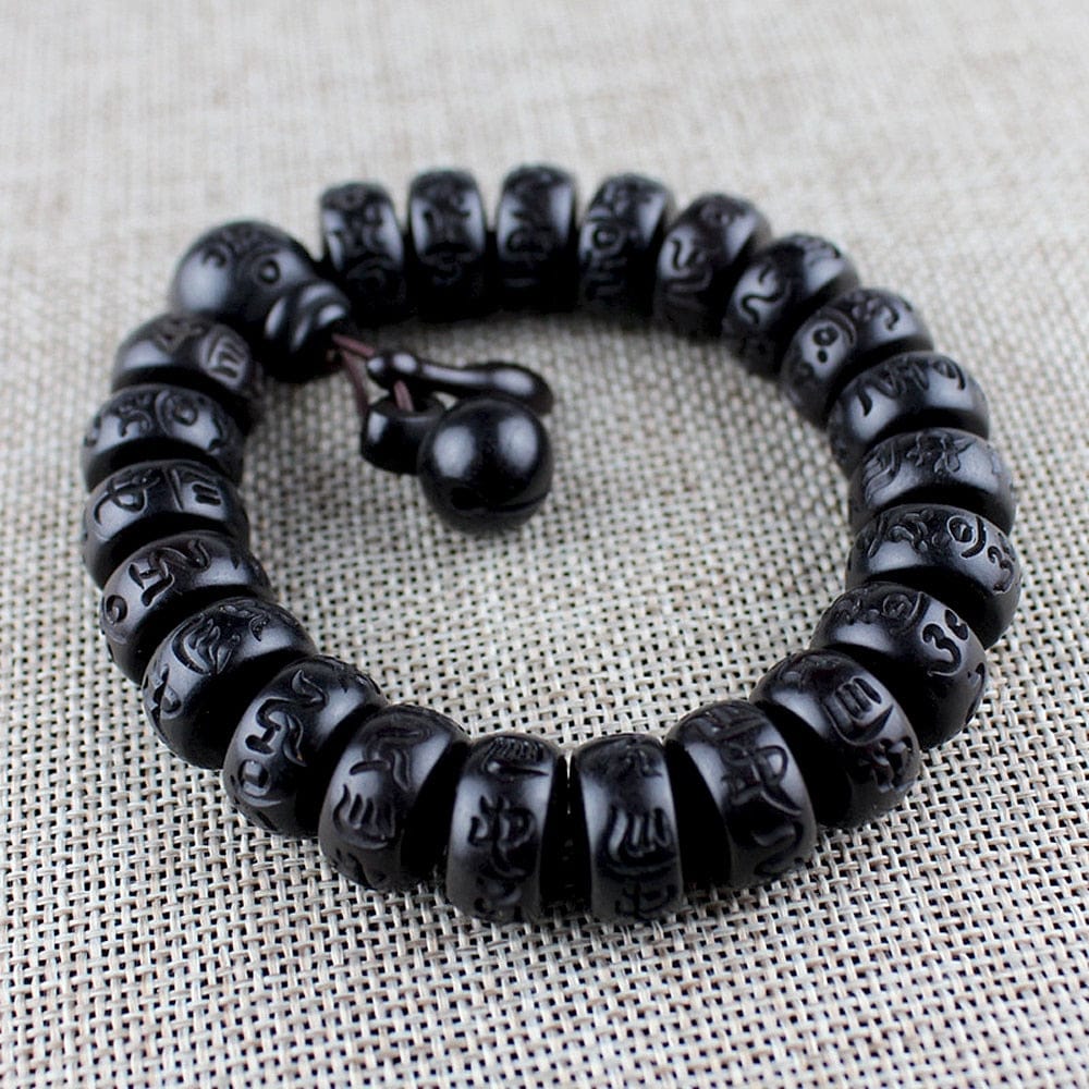 Artisan d'Asie 0 Natural Wood Tibetan Six Characters Mantra Bracelets Buddhist Praye Lightning Stroke Jujube Beads Meditation Men Women Yoga
