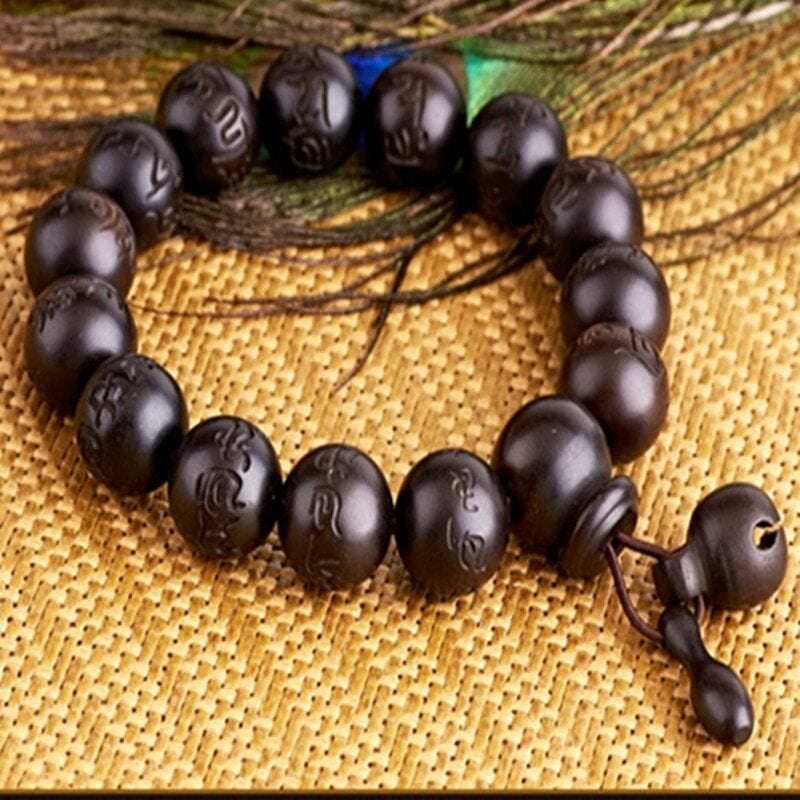 Artisan d'Asie 0 Sennier Hand carved real peach wood beads bracelet  Buddha bracelets for men women