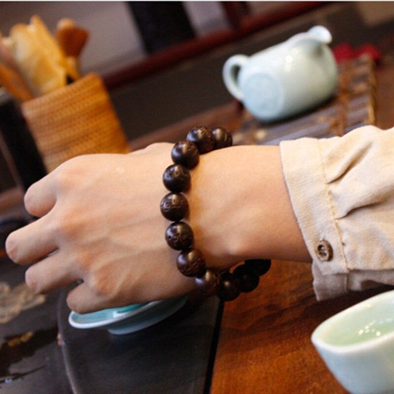 Artisan d'Asie 0 Sennier Hand carved real peach wood beads bracelet  Buddha bracelets for men women