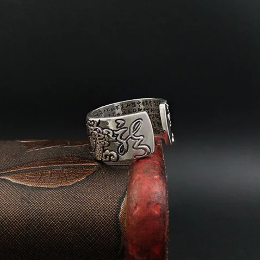 Artisan d'Asie Bagues Bague Gravée Dragon ajustable en argent pur 999 – Bijou artisanal porte-bonheur