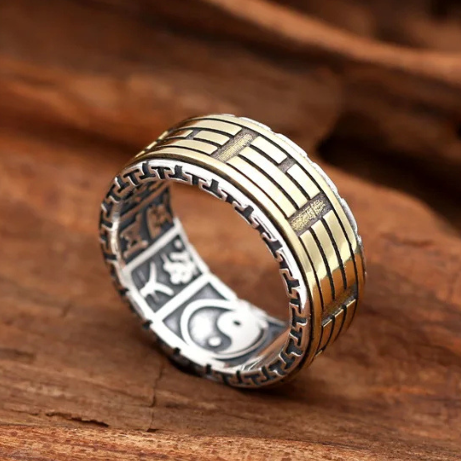 Artisan d'Asie Bagues Bague tournante en argent 925 et laiton