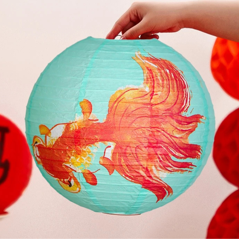 Artisan d'Asie Bleue – Poisson Koi Doré Lanterne Fete de la Lune – Lumière d’Harmonie et de Prospérité
