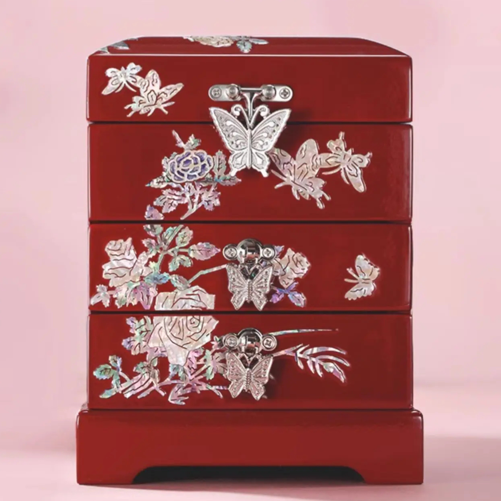 Artisan d'Asie Boites & Coffrets Chinois Boîte à bijoux chinoise fleurie en nacre et bois laqué
