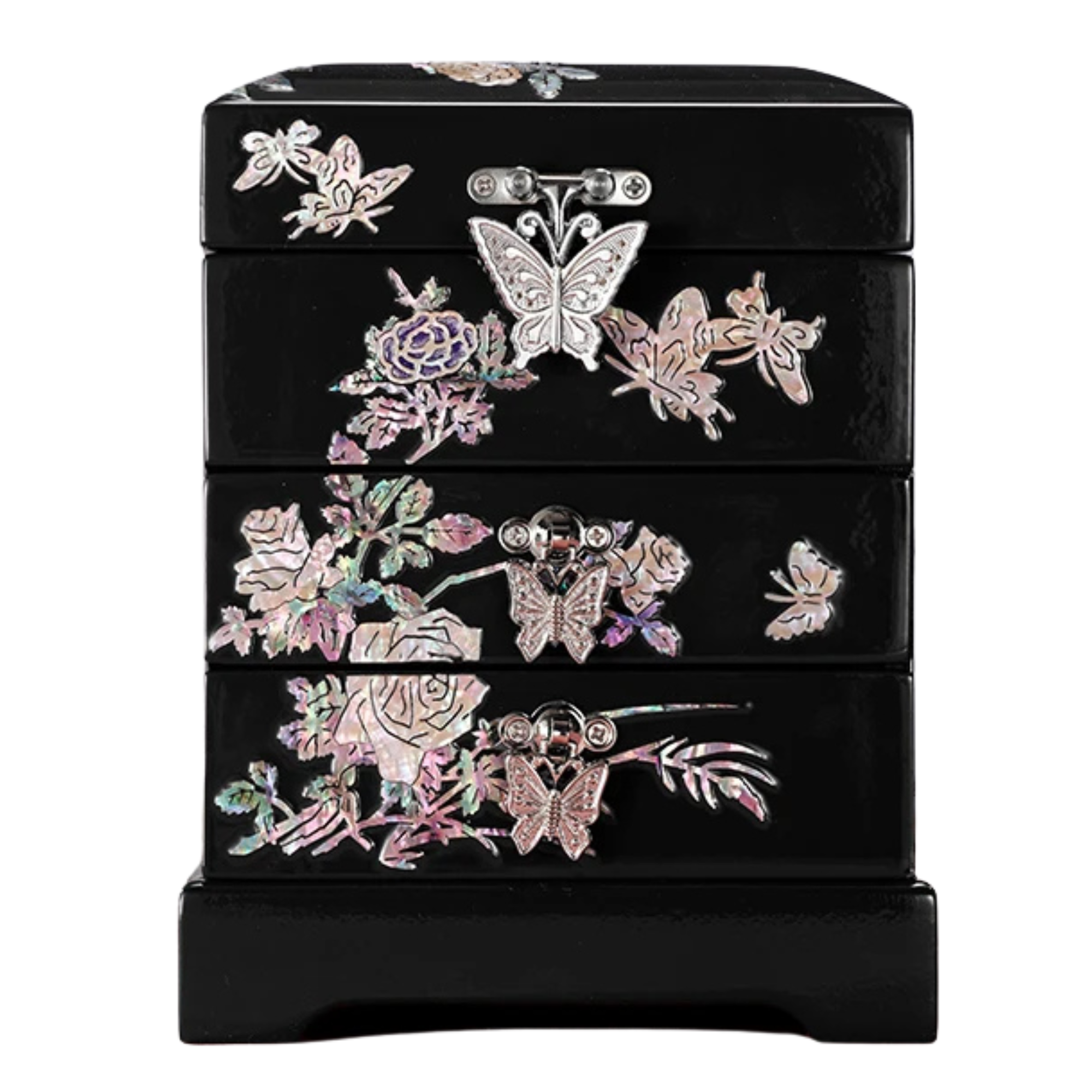 Artisan d'Asie Boites & Coffrets Chinois Boîte à bijoux chinoise fleurie en nacre et bois laqué