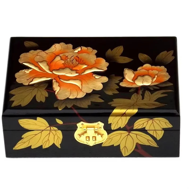 Artisan d'Asie Boites & Coffrets Chinois Noir Boîte chinoise en bois laqué - Pivoines