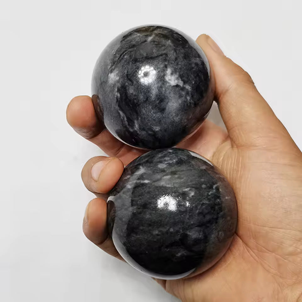 Artisan d'Asie Boules Qi-Gong Sphères d’Harmonie en Jade Gris – Pierre apaisante qui calme les nerfs, équilibre émotions et favorise un bien-être profond et durable au quotidien Sphères d’Harmonie en Jade et Agate  Boules de Qi Gong - Boules de santé chinoises