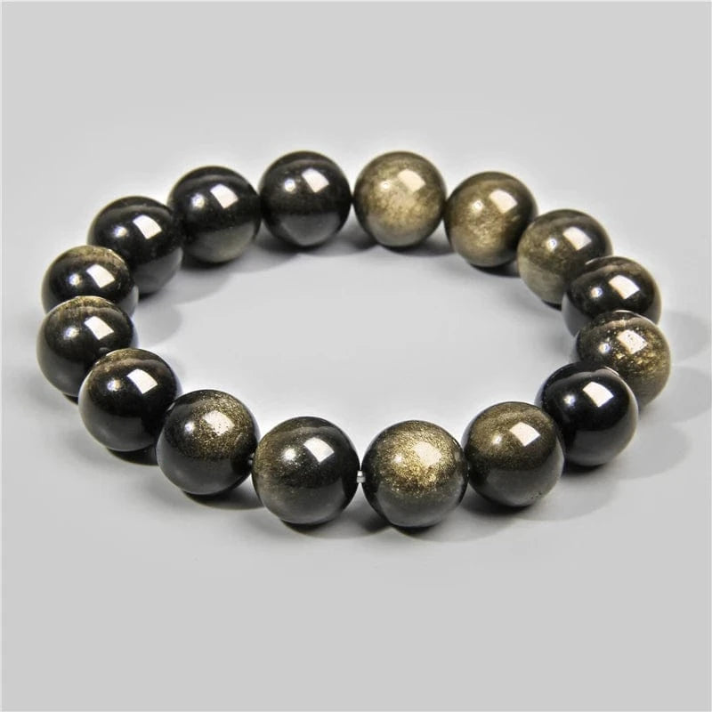Artisan d'Asie Bracelets Malas 12mm / 17cm Bracelet mala en pierre d'obsidienne dorée