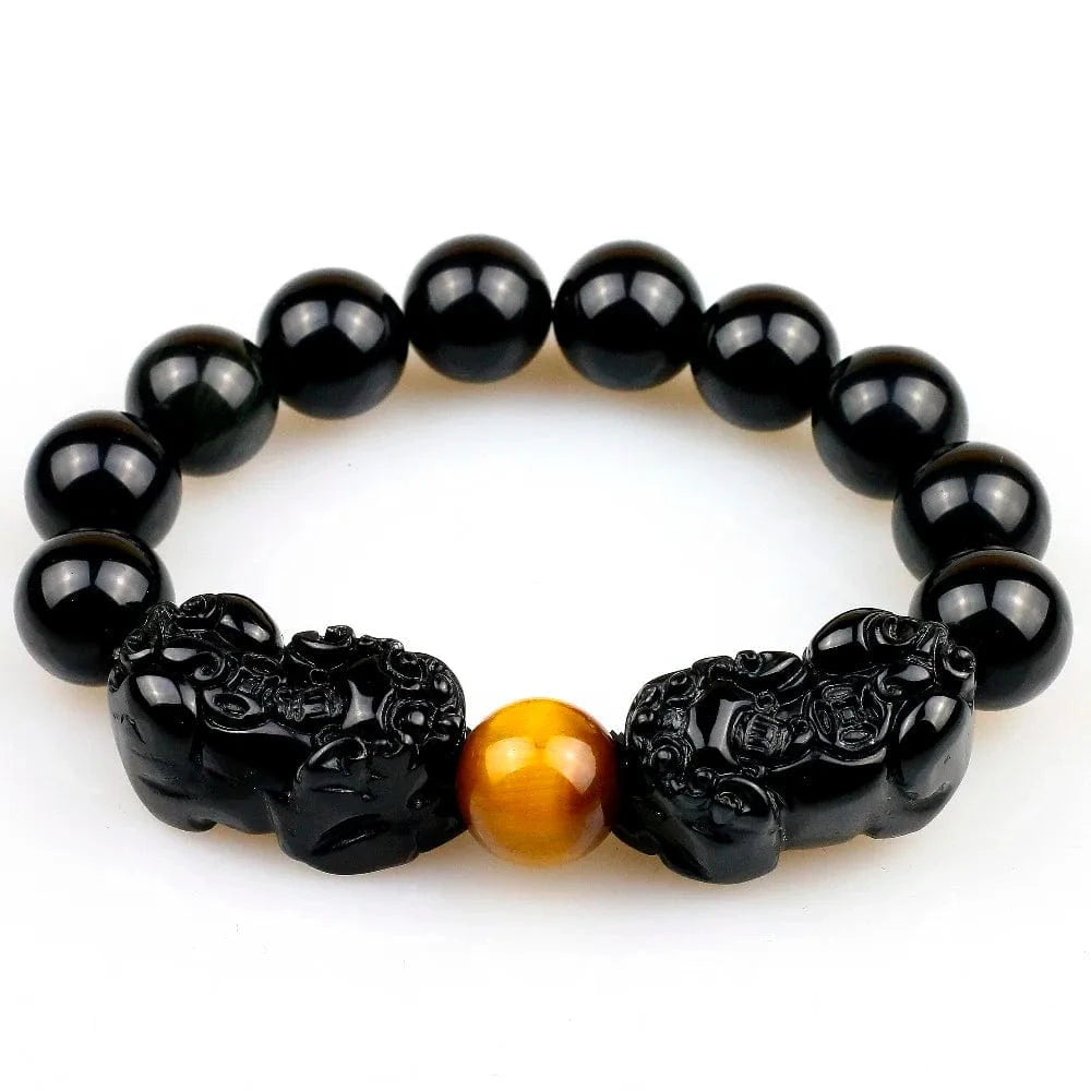 Artisan d'Asie Bracelets Malas 14mm Bracelet mala en pierre d'obsidienne et oeil de tigre