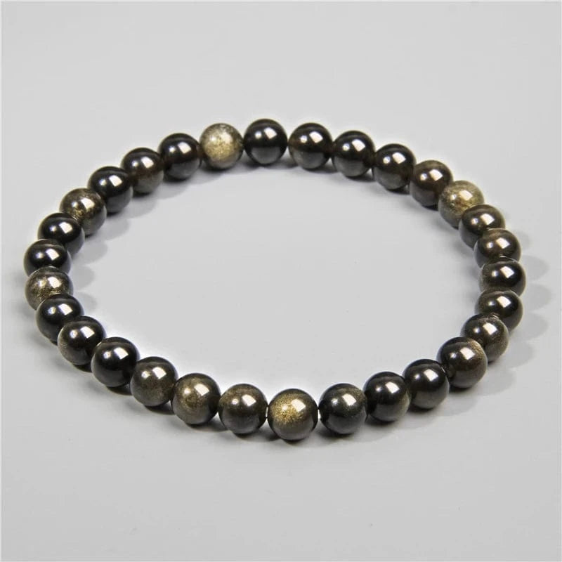 Artisan d'Asie Bracelets Malas 6mm / 17cm Bracelet mala en pierre d'obsidienne dorée