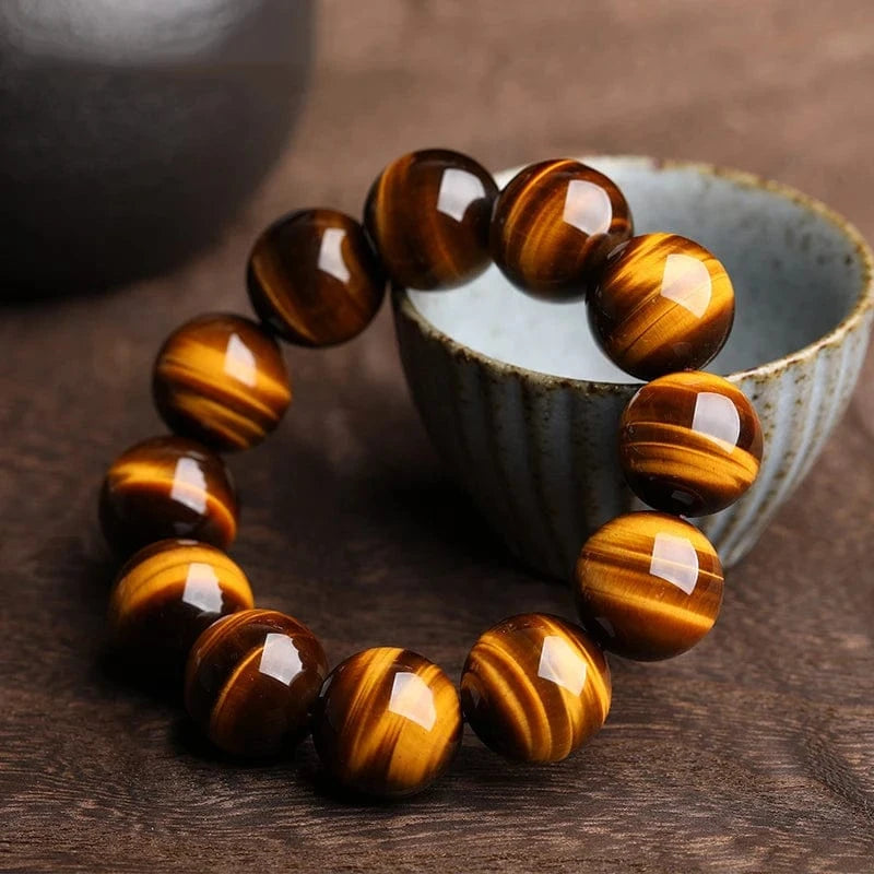 Artisan d'Asie Bracelets Malas Bracelet mala en pierre d'oeil de tigre jaune