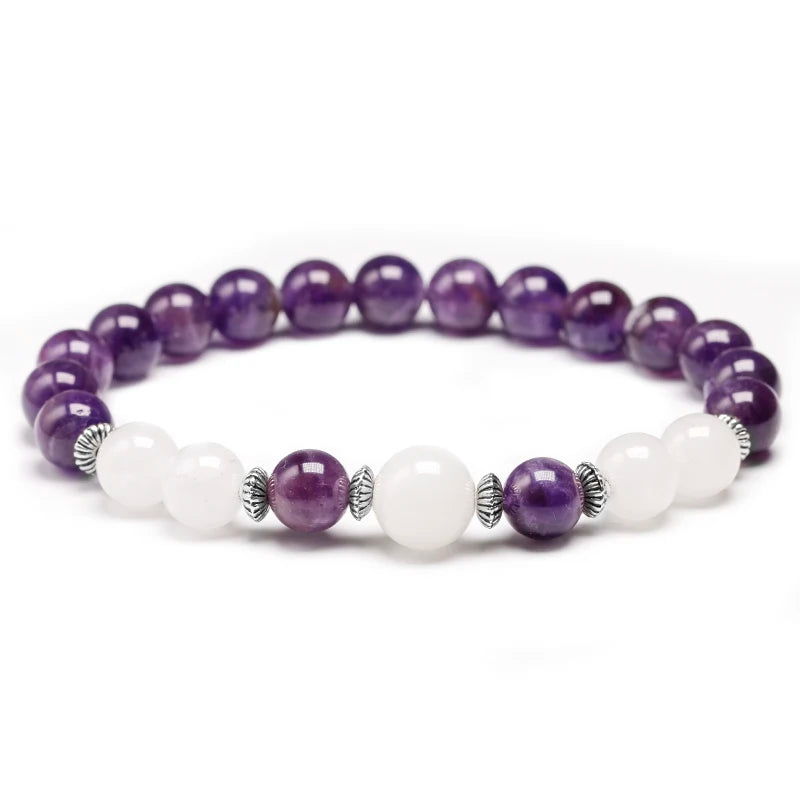 Artisan d'Asie Bracelets Malas Bracelet Mala en Pierre de Lune et Améthyste