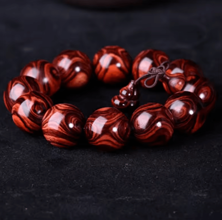 Artisan d'Asie Bracelets Malas Bracelet Mala haut de gamme en bois de rose – 10 perles brun rouge profond, 25 mm, Bracelet Mala en Bois de Rose haut de gamme de couleur brun rouge profond