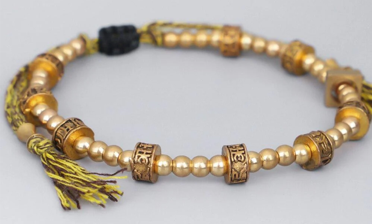 Artisan d'Asie Bracelets Tressés Tibétains Bracelet tibétain tressé à la main avec perles en cuivre tibétaines