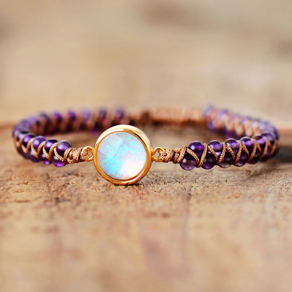Artisan d'Asie Bracelets Tressés Tibétains Bracelet tressé en pierre d'Améthyste
