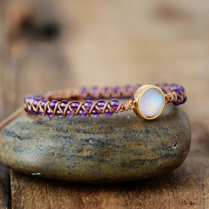 Artisan d'Asie Bracelets Tressés Tibétains Bracelet tressé en pierre d'Améthyste