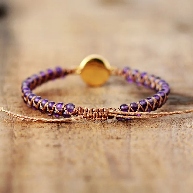Artisan d'Asie Bracelets Tressés Tibétains Bracelet tressé en pierre d'Améthyste