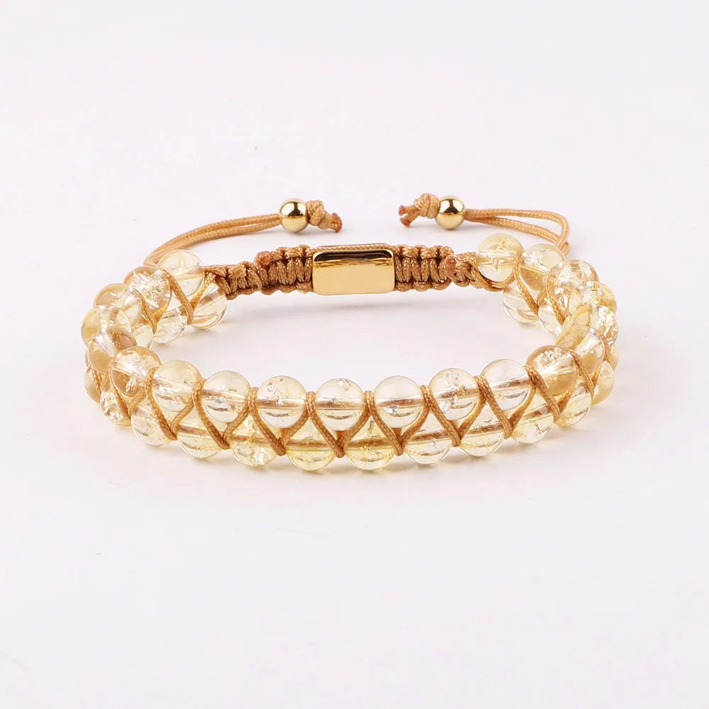 Artisan d'Asie Bracelets Tressés Tibétains Citrine / 6mm Bracelet tressé tibétain en pierres naturelles
