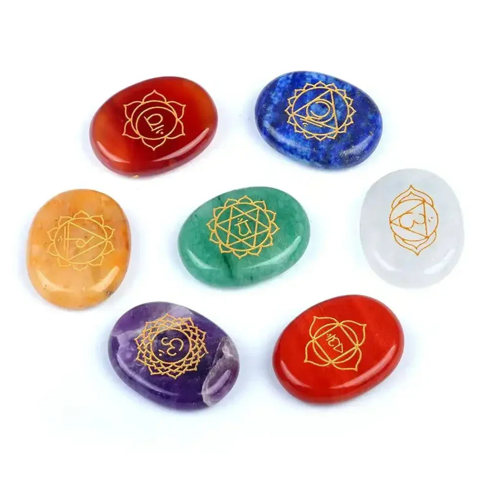 Artisan d'Asie Chakras & Reiki Forme ovale Pierres 7 chakras gravées