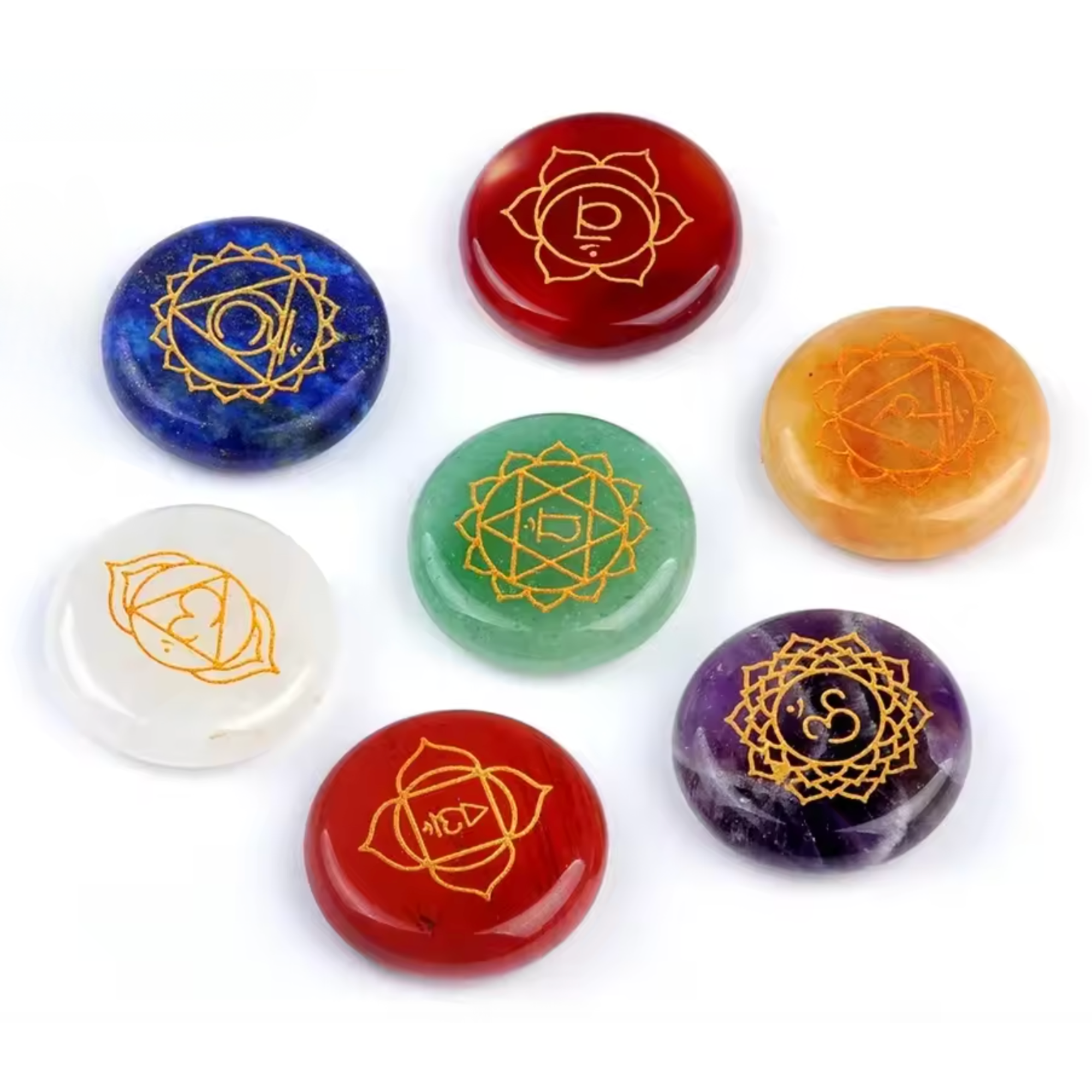 Artisan d'Asie Chakras & Reiki Forme ronde Pierres 7 chakras gravées