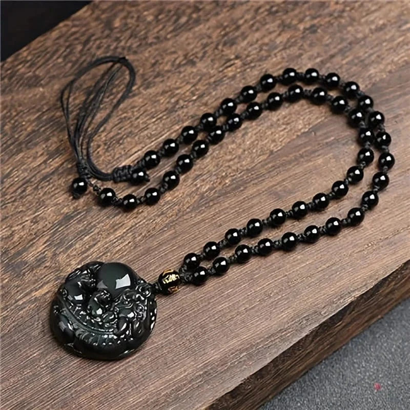 Artisan d'Asie Chakras & Reiki Pendentif Feng Shui Pixiu en Obsidienne Noire