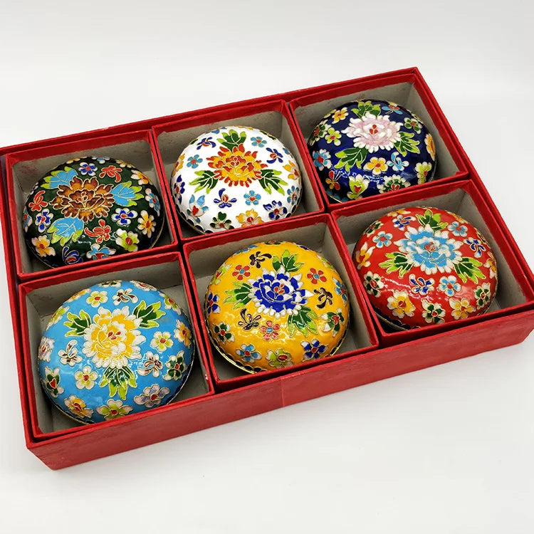 Artisan d'Asie Cloisonné Chinois Ensemble 6 pièces Boîte chinoise en cloisonné artisanale de Beijing