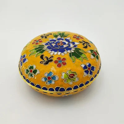 Artisan d'Asie Cloisonné Chinois Jaune Boîte chinoise en cloisonné artisanale de Beijing
