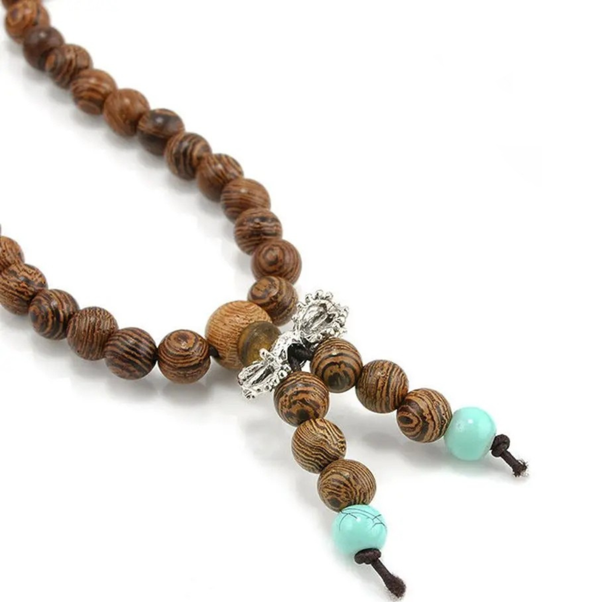 Artisan d'Asie Colliers Malas Collier mala en bois de santal et turquoise