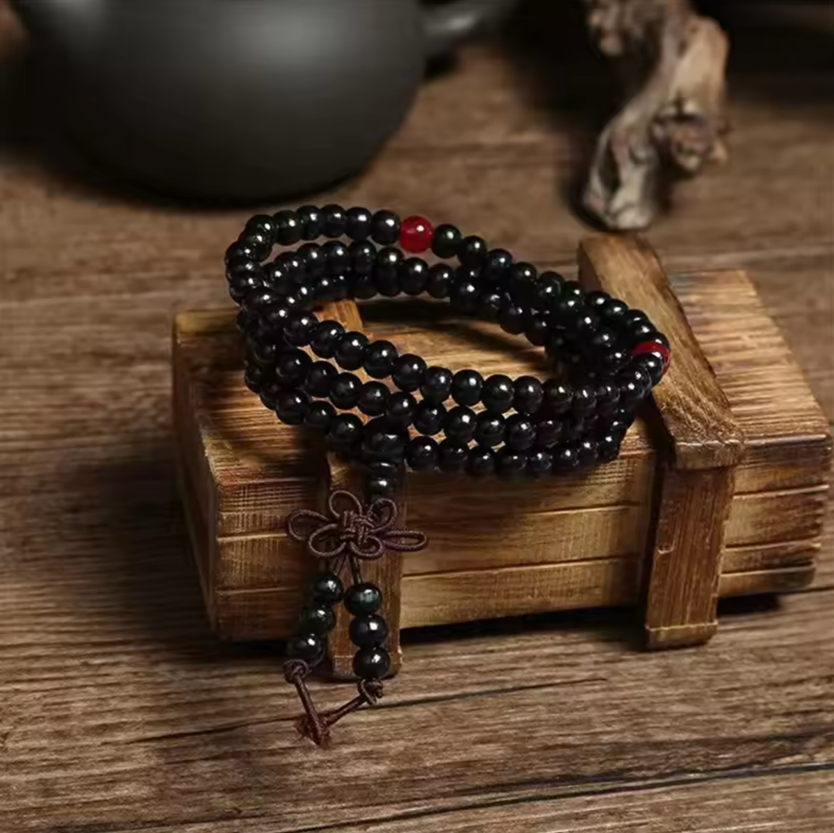 Artisan d'Asie Colliers Malas Collier mala en bois de santal noir premium