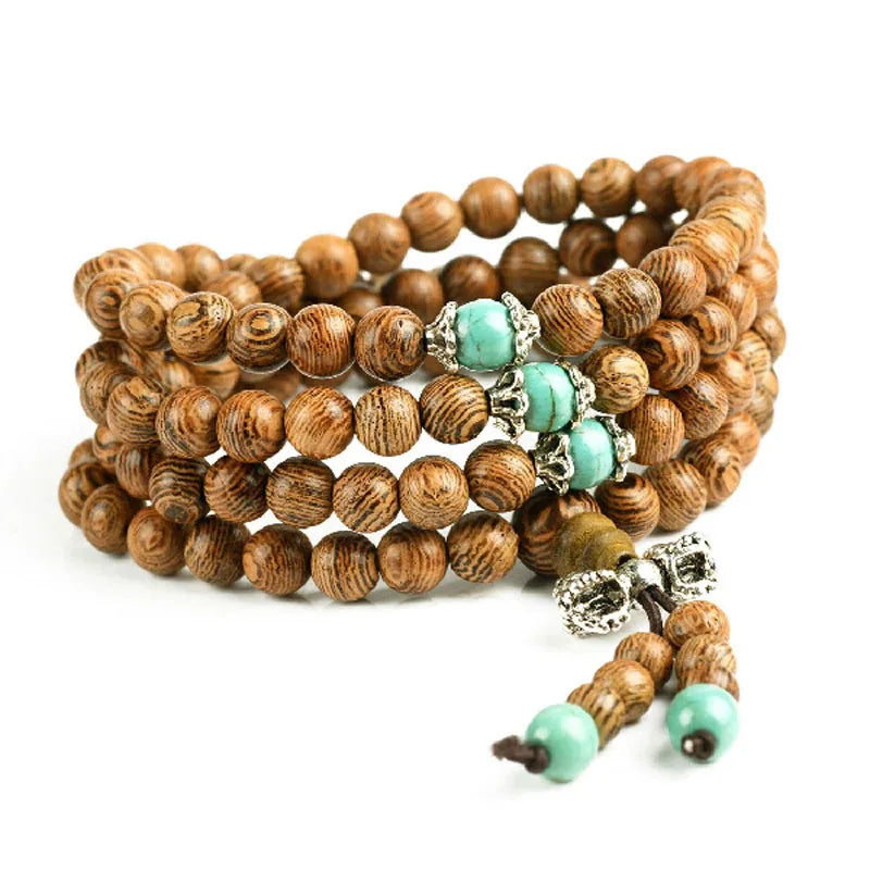 Artisan d'Asie Colliers Malas Collier mala en bois de wengé et turquoise