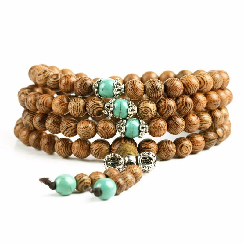 Artisan d'Asie Colliers Malas Collier mala en bois de wengé et turquoise