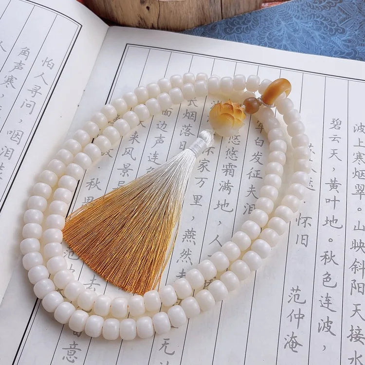 Artisan d'Asie Colliers Malas Collier mala en graines de bodhi blanches