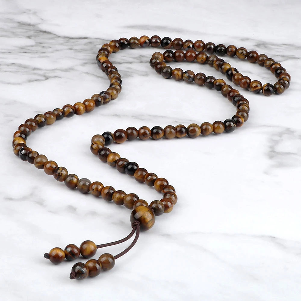 Artisan d'Asie Colliers Malas Collier mala en pierre d'oeil de tigre jaune