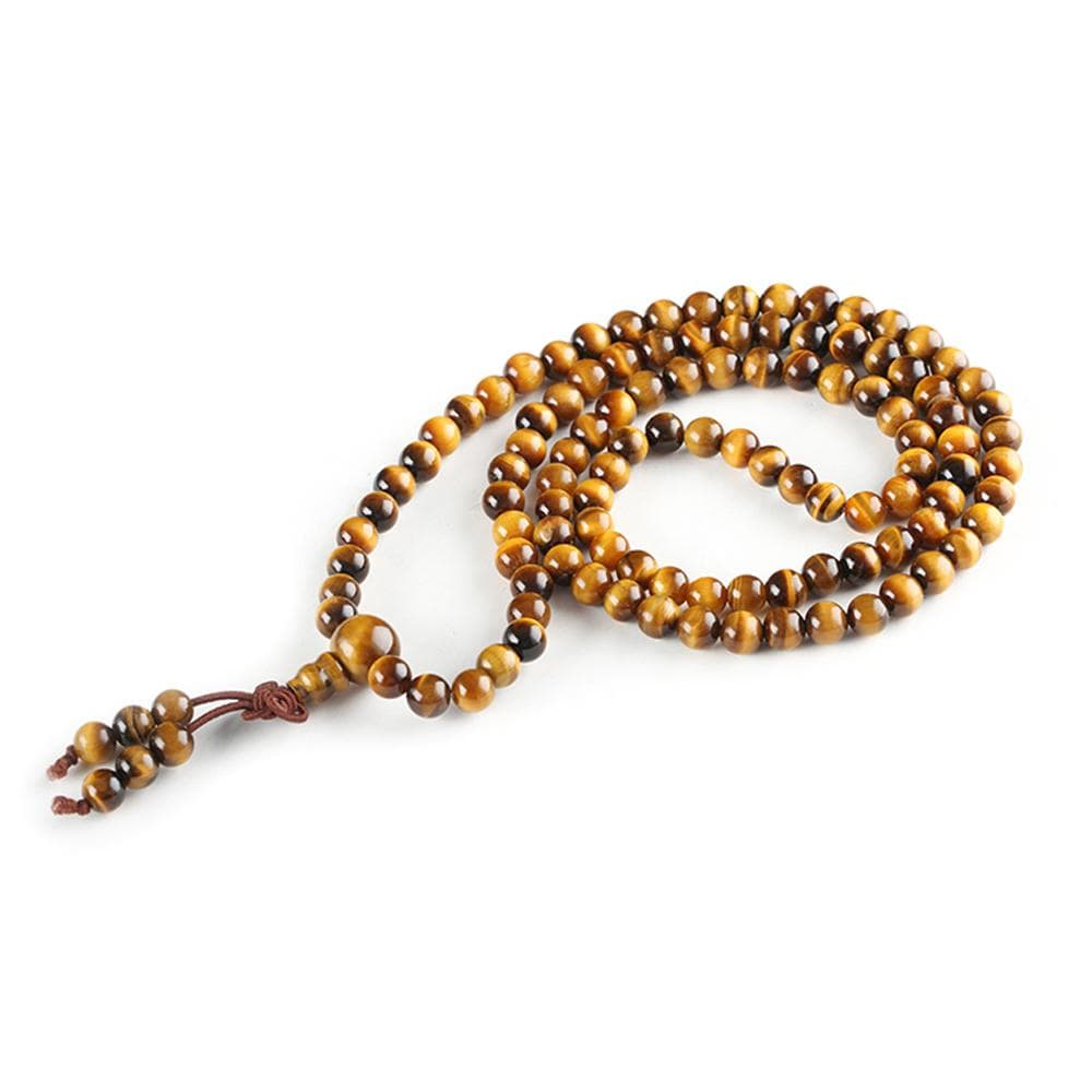 Artisan d'Asie Colliers Malas Collier mala en pierre d'oeil de tigre jaune