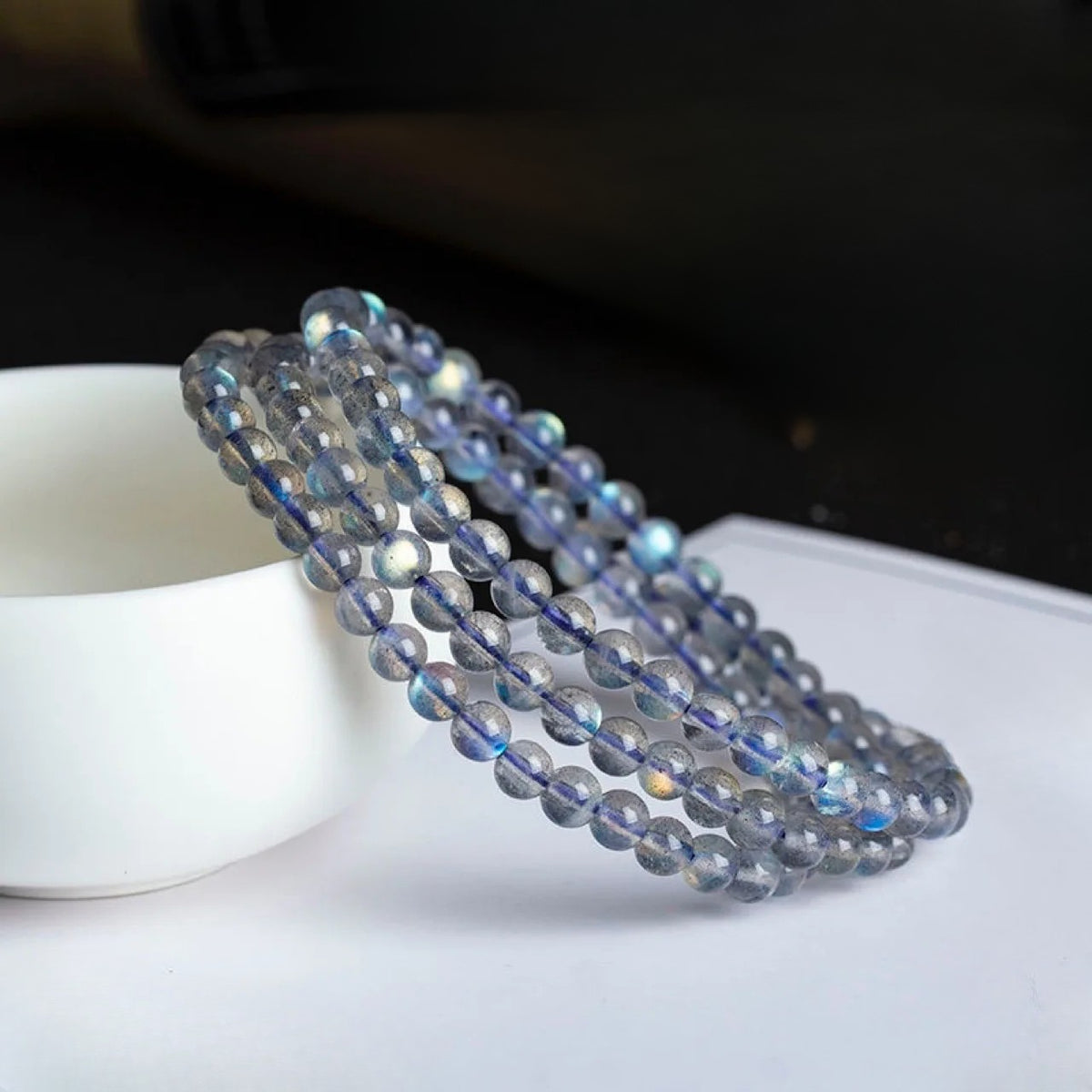 Artisan d'Asie Colliers Malas Collier mala en pierre de labradorite