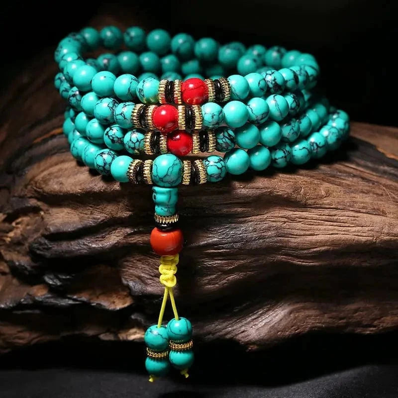 Artisan d'Asie Colliers Malas Collier mala en pierre de turquoise