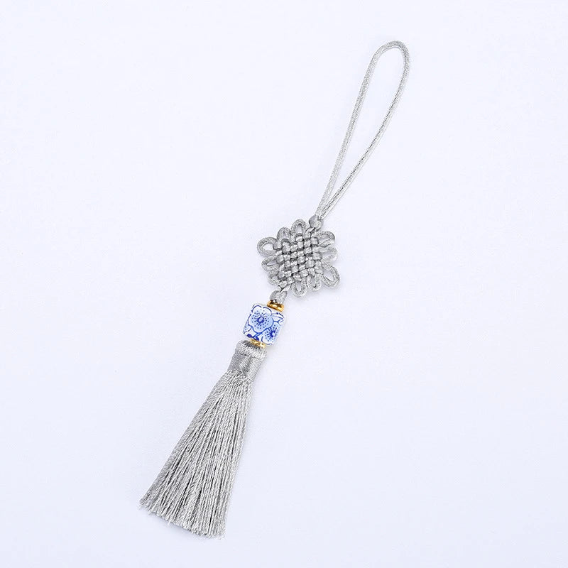 Artisan d'Asie Feng Shui Argenté Nœud sans fin en porcelaine Feng Shui chinoise