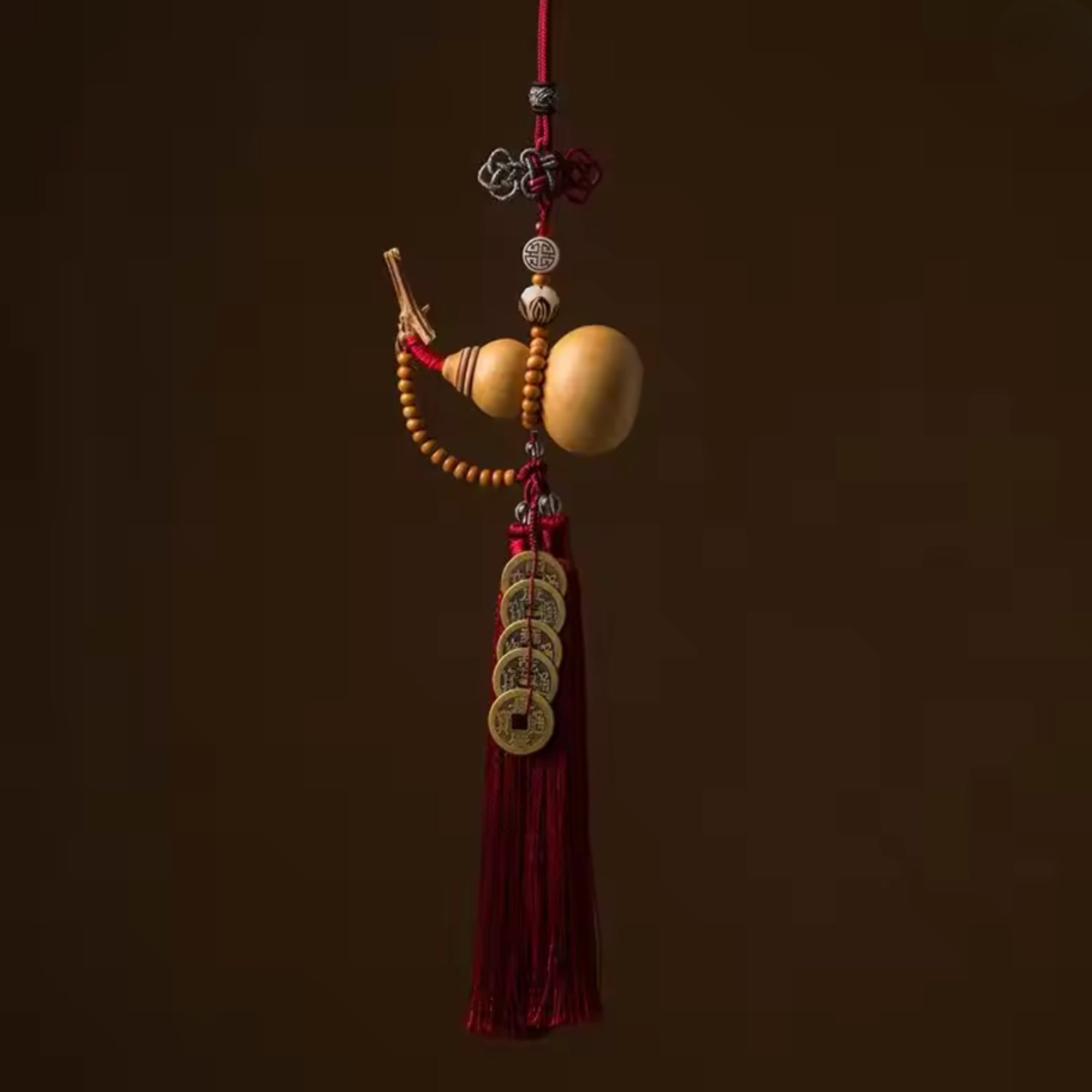 Artisan d'Asie Feng Shui Rouge Foncé Porte-bonheur Hulu et pièces