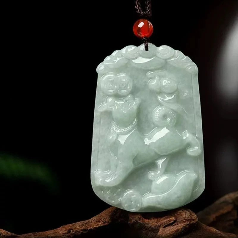 Artisan d'Asie Pendentifs & Amulettes Chien Pendentif Signes du Zodiaque en Jade du Myanmar