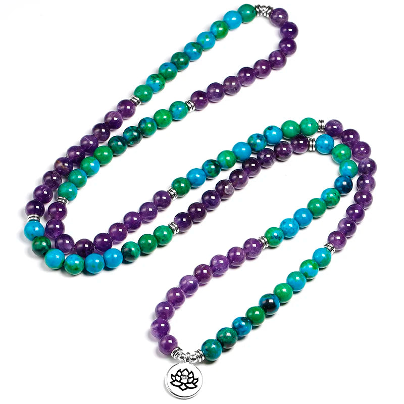 Artisan d'Asie Pendentifs & Amulettes Collier mala en Améthyste et Chrysocolle