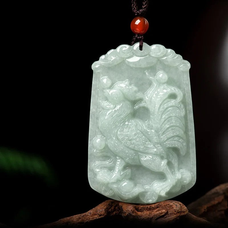 Artisan d'Asie Pendentifs & Amulettes Coq Pendentif Signes du Zodiaque en Jade du Myanmar