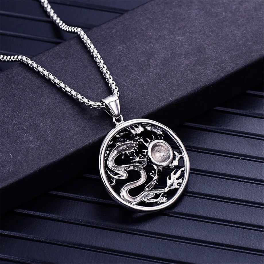 Artisan d'Asie Pendentifs & Amulettes Pendentif Rond Dragon en Acier Inoxydable