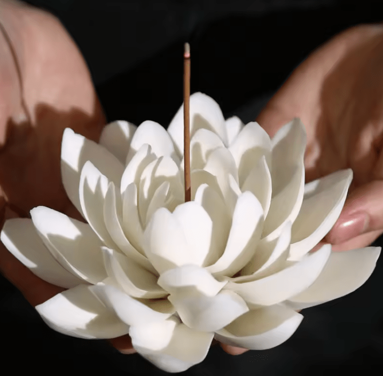 Artisan d'Asie Portes Encens Porte-encens Fleur de Lotus en céramique haut de gamme