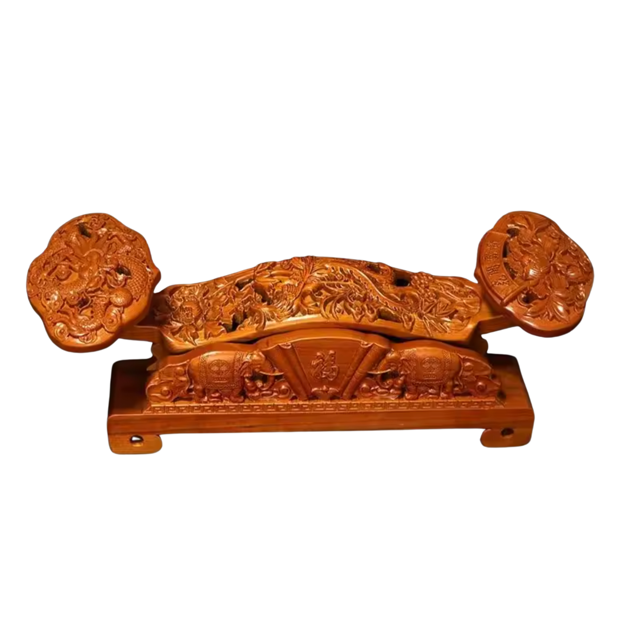 Artisan d'Asie Ruyi Dragon et Phénix / 60 x 20 x 21 cm Ruyi en bois de pêcher sculpté