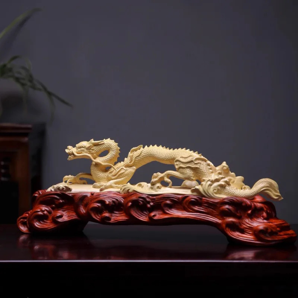 Artisan d'Asie Ruyi Dragon Ruyi sculpté en bois de buis
