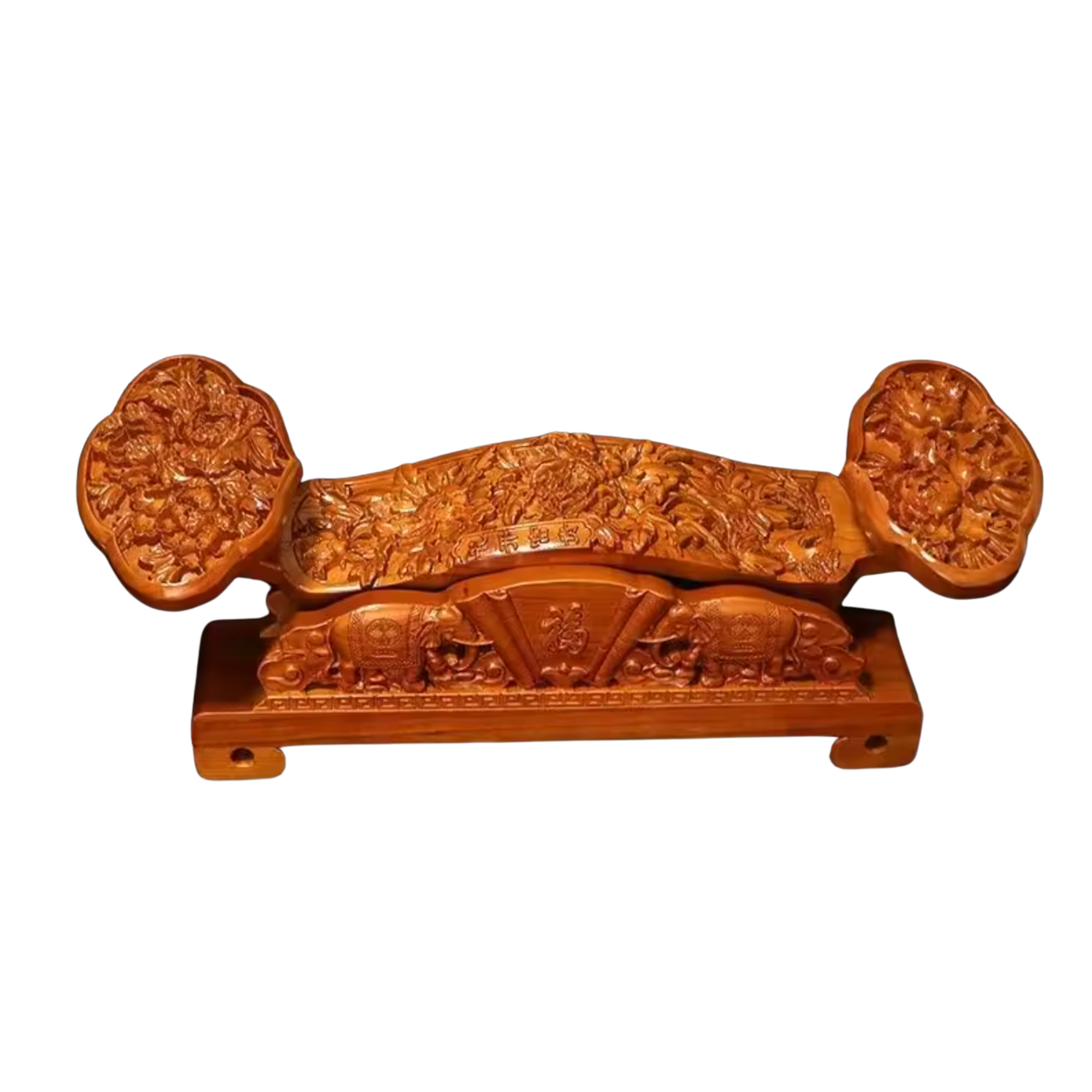 Artisan d'Asie Ruyi Les Fleurs en Pleine Floraison Apportent la Richesse / 60 x 20 x 21 cm Ruyi en bois de pêcher sculpté