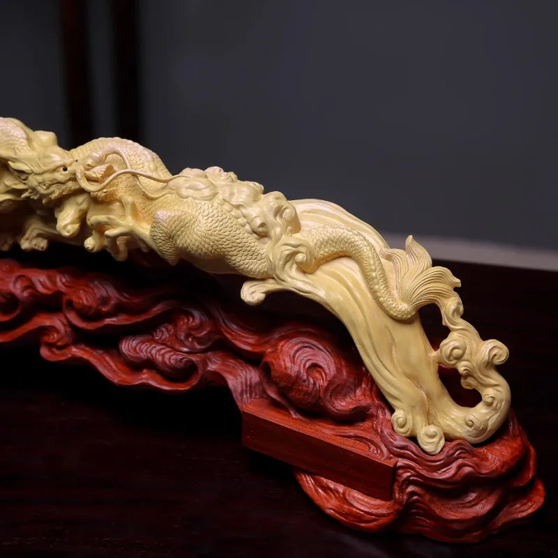 Artisan d'Asie Ruyi Majestueux dragon Ruyi sculpté en bois de buis